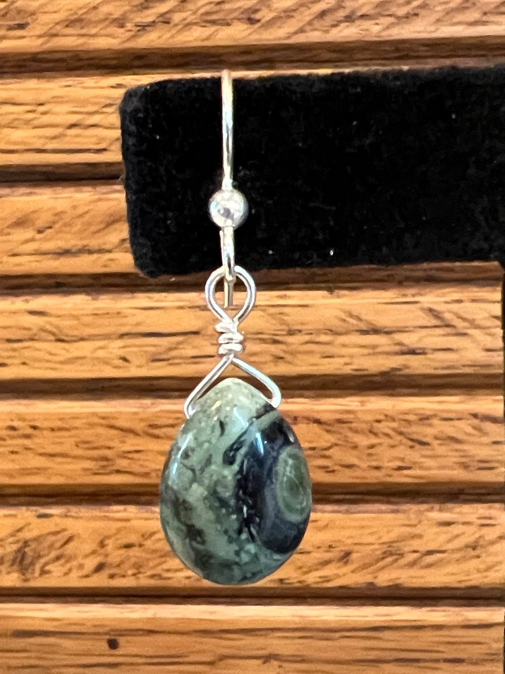 Sterling silver 925, Kambaba Jasper teardrop dangle earrings - Picture 4 of 10